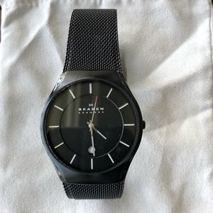 Black Skagen titanium mesh watch
